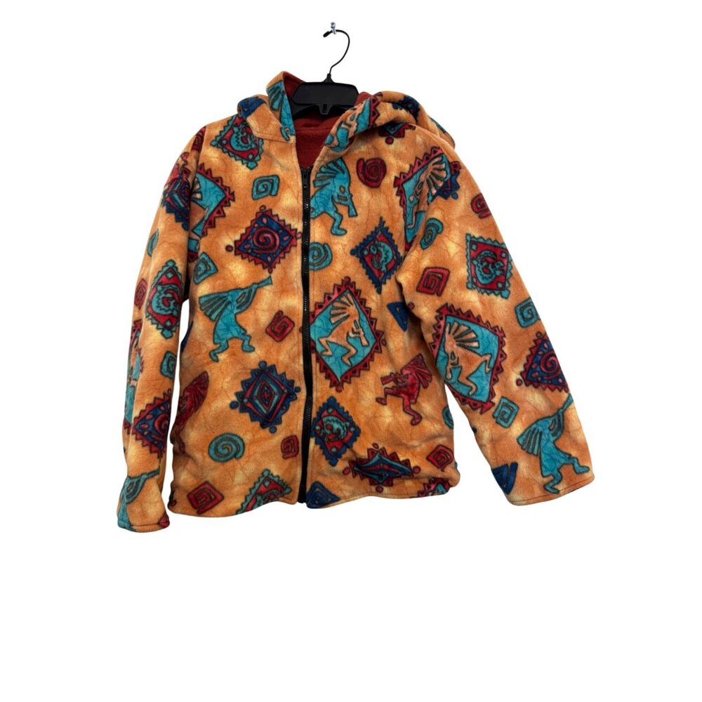 Vintage Hooded Aztec Fleece Jacket With Southwestern Print